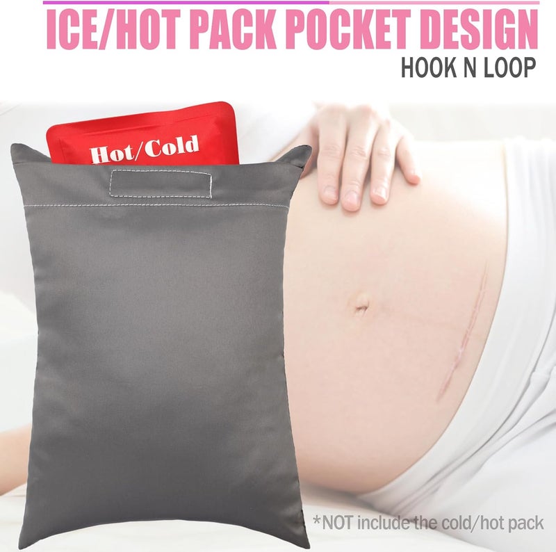 BNRendles Hysterectomy Pillow Pocket Tummy Pillows with Covers, Hysterectomy Recovery Gifts, Ice Pack Not Included, Small Portable Abdominal Cushion After Surgery Post C-Section Women Satin Dark Gray - Image 4